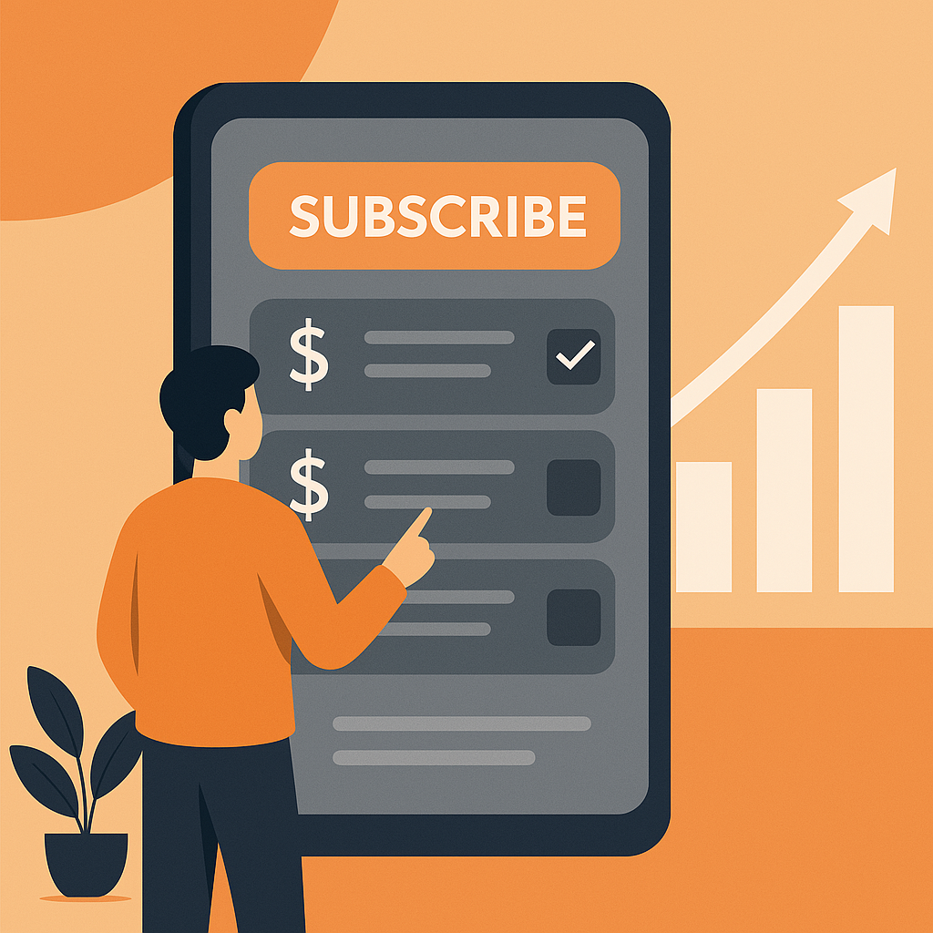 subscription economy Infographic-style image showing multiple pricing tiers, usage-based graphs, and ad integration paths—depicting the new monetization playbook of 2025.