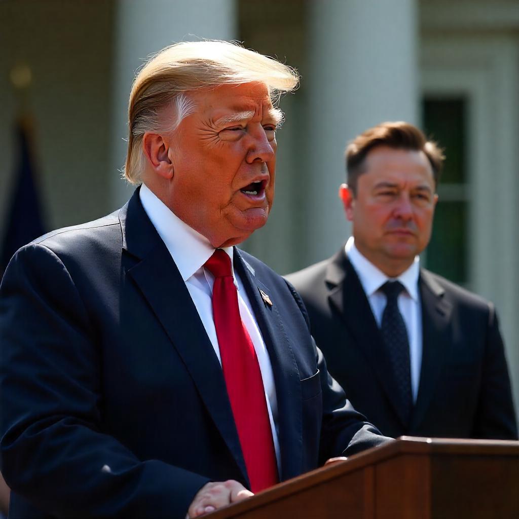 Donald Trump speaking at a press conference with Elon Musk in the background senior advisor