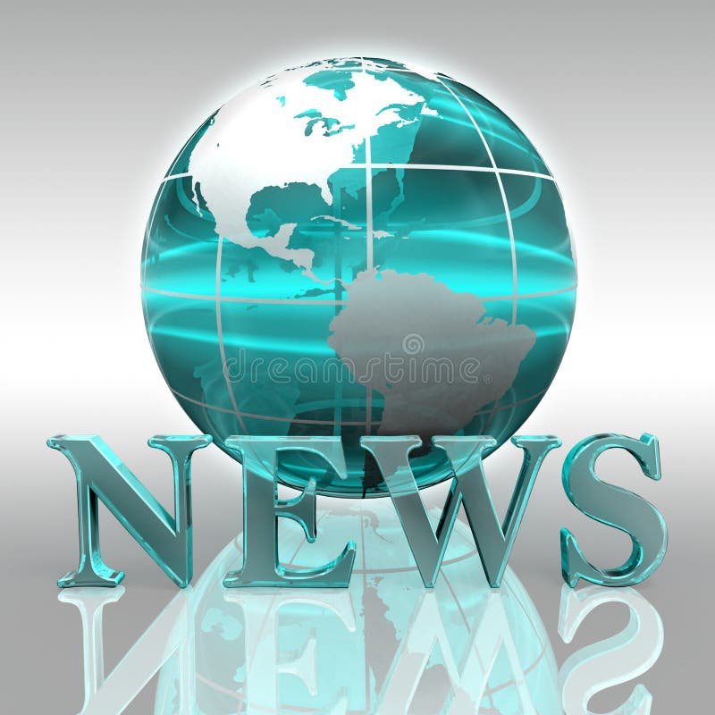 Three-dimensional globe illustration focused on Americas with NEWS text overlay in teal colors, symbolizing latest world news, international news today, and breaking news worldwide